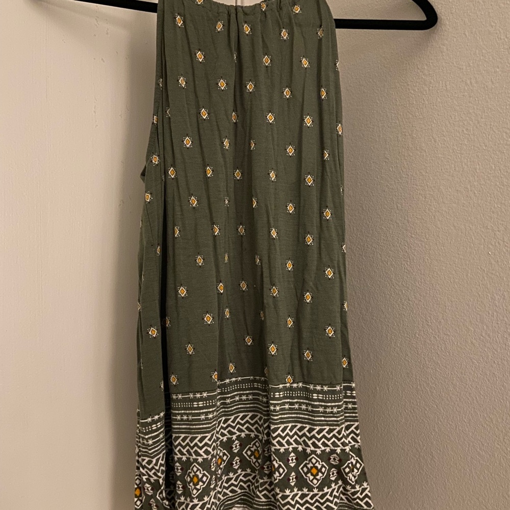 Green pattern loose tank top with drawstring front
